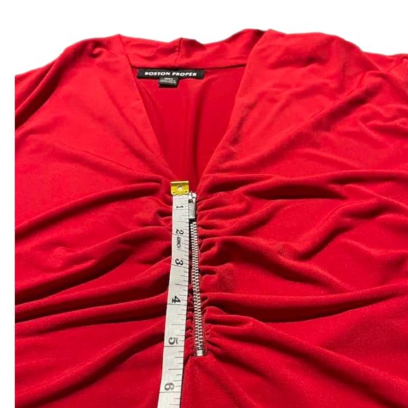 Boston Proper Rouched Front Half Zipper Christmas Valentine's Day  Red Top -  L - Picture 6 of 15